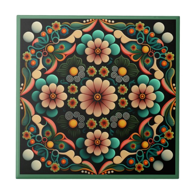 Art deco style flower pattern ceramic tile (Front)