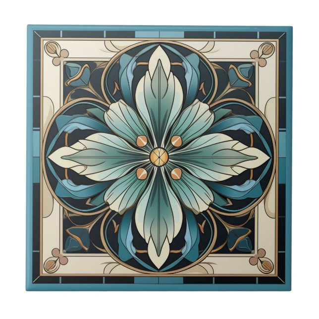Art deco style flower pattern ceramic tile (Front)