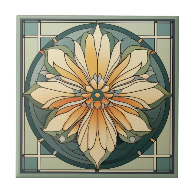 Art deco style flower pattern ceramic tile (Front)
