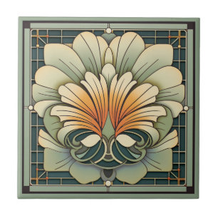 Art deco style flower pattern ceramic tile