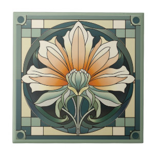 Art deco style flower pattern ceramic tile
