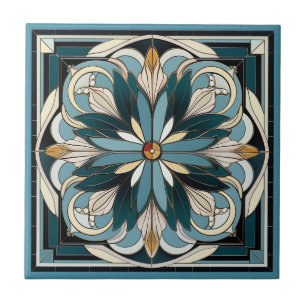 Art deco style flower pattern ceramic tile