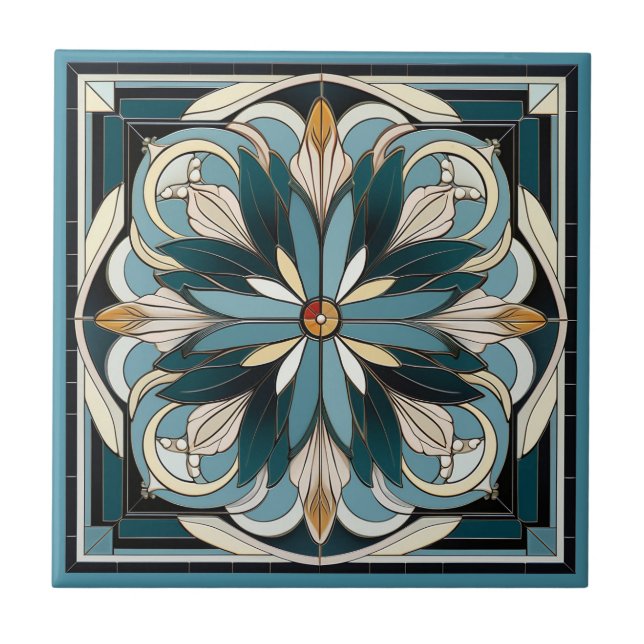 Art deco style flower pattern ceramic tile (Front)