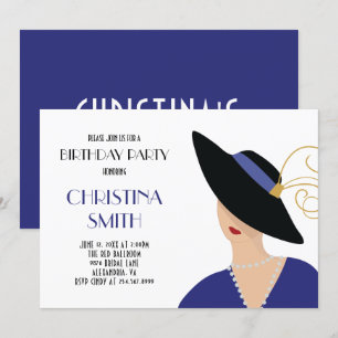 Art Deco Style Girl in Black Hat Birthday Party Invitation