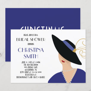 Art Deco Style Girl in Black Hat Bridal Shower Invitation