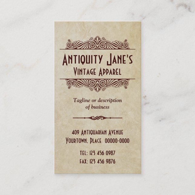 Art Deco Style Parchment Business Card (Front)