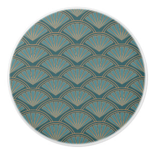Art Deco style pattern in teal blue color Ceramic Knob