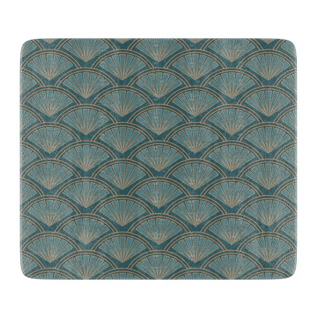 Art Deco style pattern in teal blue colour Cutting Board (Front)