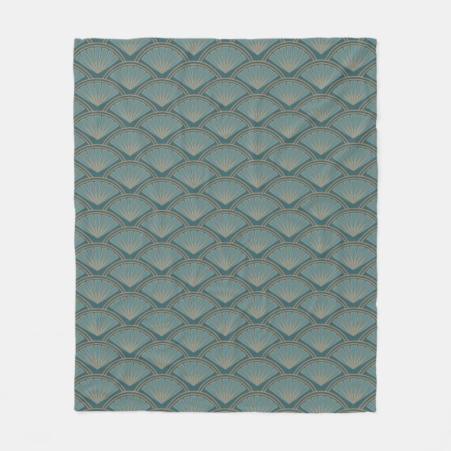 Art Deco style pattern in teal blue colour Fleece Blanket (Front)