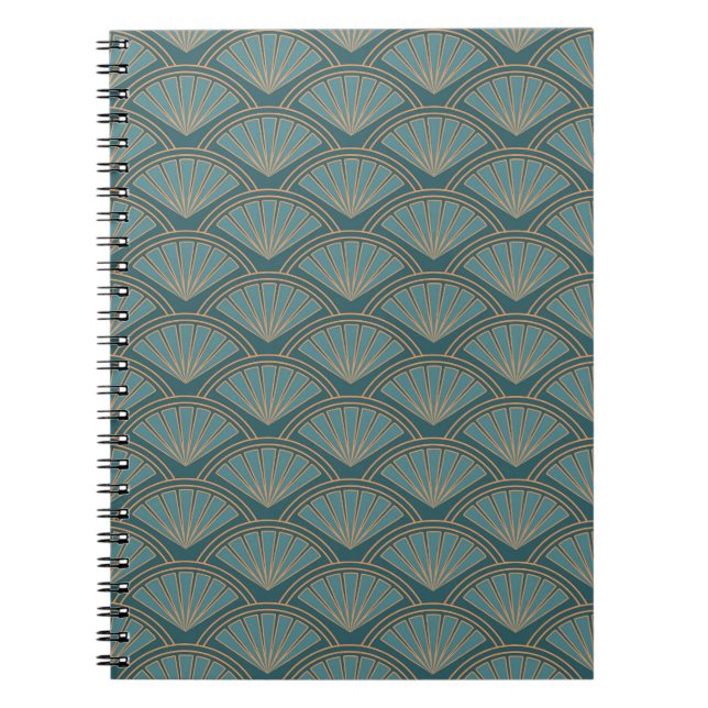 Art Deco style pattern in teal blue colour Notebook (Front)