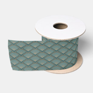 Art Deco style pattern in teal blue colour Satin Ribbon