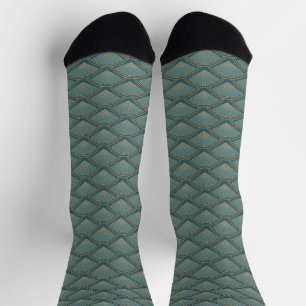 Art Deco style pattern in teal blue colour Socks