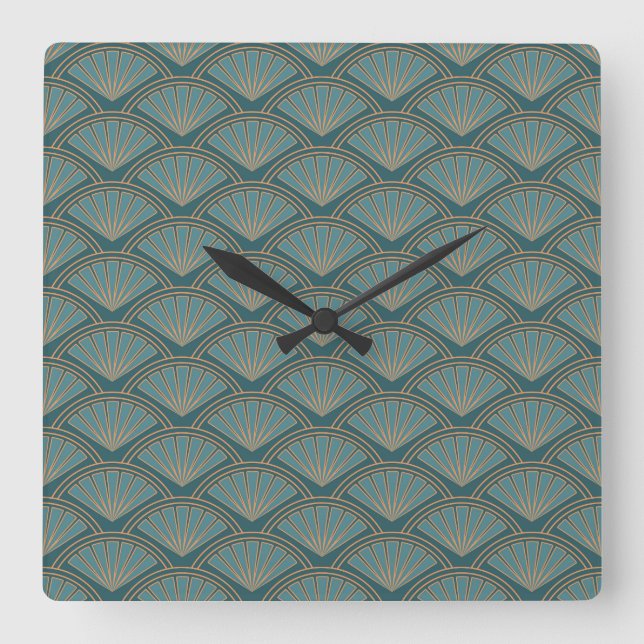 Art Deco style pattern in teal blue colour Square Wall Clock (Front)
