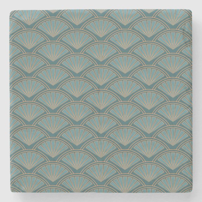 Art Deco style pattern in teal blue colour Stone Coaster (Front)