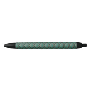 Art Deco style pattern in teal green colour Black Ink Pen