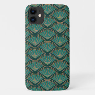 Art Deco style pattern in teal green colour  iPhone 11 Case