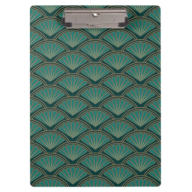 Art Deco style pattern in teal green colour Clipboard (Front)