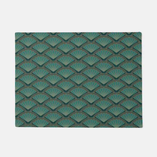 Art Deco style pattern in teal green colour Doormat (Front)