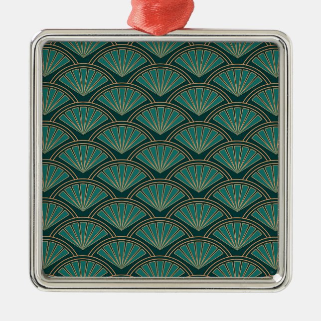 Art Deco style pattern in teal green colour Metal Tree Decoration (Front)