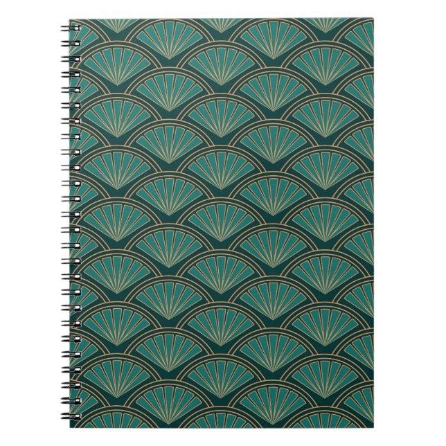 Art Deco style pattern in teal green colour Notebook (Front)