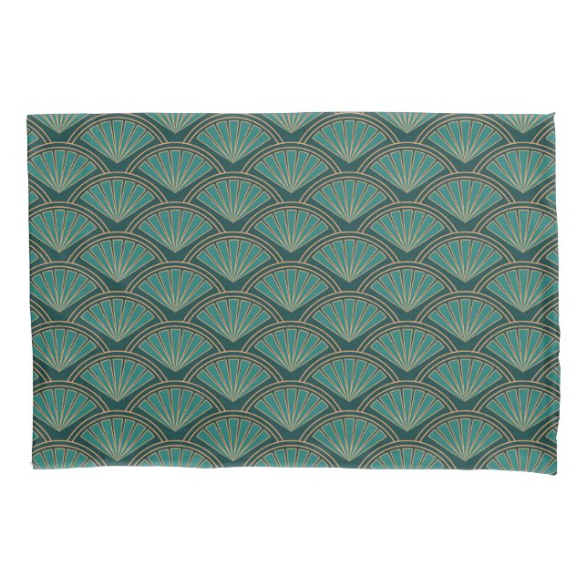 Art Deco style pattern in teal green colour Pillowcase (Front)