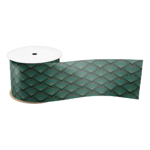 Art Deco style pattern in teal green colour Satin Ribbon
