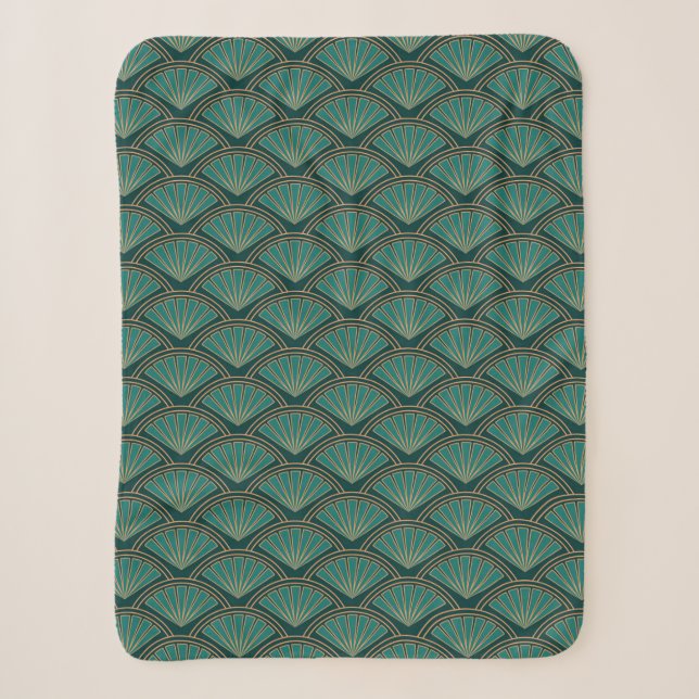 Art Deco style pattern in teal green colour Sherpa Blanket (Front)