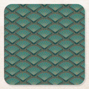 Art Deco style pattern in teal green colour Square Paper Coaster
