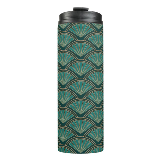 Art Deco style pattern in teal green colour Thermal Tumbler (Front)