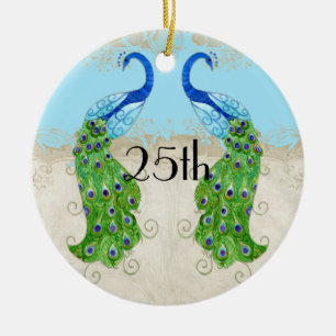 Art Deco Style Peacock Aqua Blue Vintage Lace Ceramic Tree Decoration
