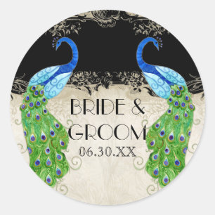 Art Deco Style Peacock Black Favour Gift Tags Seal