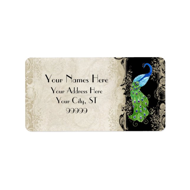 Art Deco Style Peacock Black Matching Shipping Label (Front)
