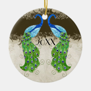 Art Deco Style Peacock Chocolate Vintage Lace Ceramic Tree Decoration