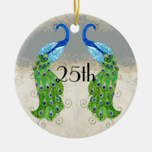 Art Deco Style Peacock Grey Vintage Lace Ceramic Tree Decoration