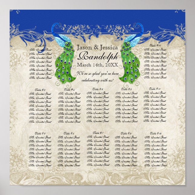 Art Deco Style Peacock Reception Seating Chart (Front)