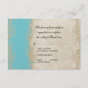 Art Deco Style Peacock Turquiose Vintage Lace RSVP Card