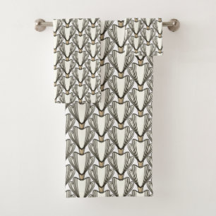 Art Deco Style Sepia Flowers Bath Towel Set