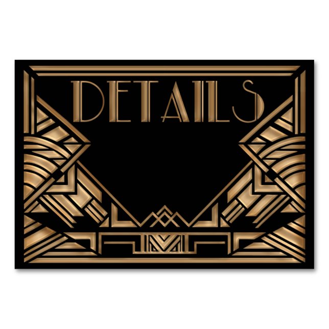 Art Deco Style Wedding Enclosure Table Number (Front)