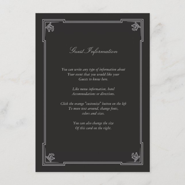 Art Deco Style Wedding Insert Card (Silver) (Front)