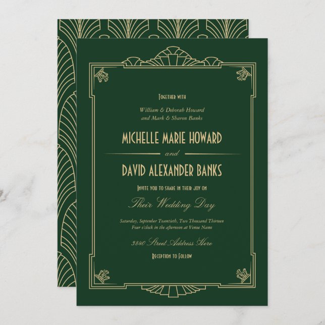 Art Deco Style Wedding Invitation (Front/Back)