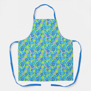 Art Deco Stylised Flower Pattern Blue & Lime Green Apron