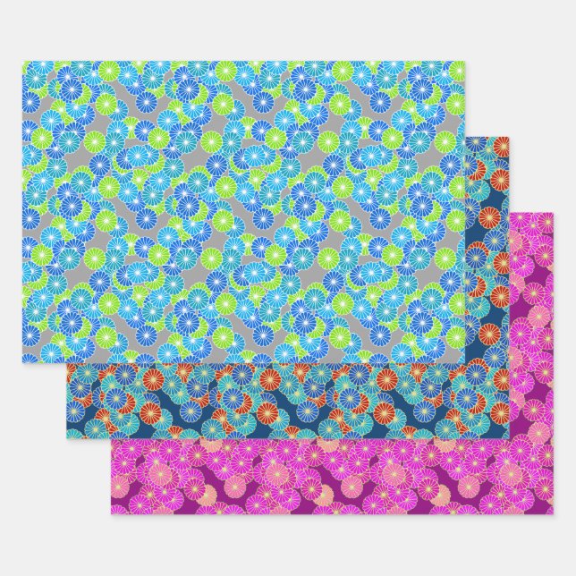 Art Deco Stylised Flower Pattern, Multi Colours  W Wrapping Paper Sheet (Set)
