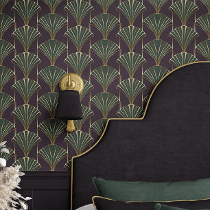 Art Deco Stylish Green and Gold Wallpaper
