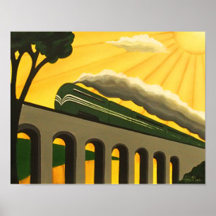 Art Deco Stylish Vintage inspired train poster