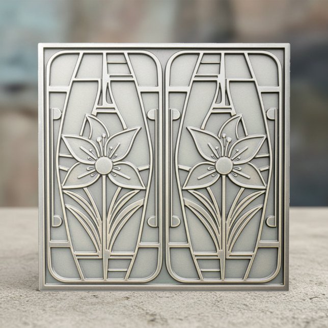 Art Deco Stylized Lily Floral #10 Silver ID1196 Tile (Creator Uploaded)