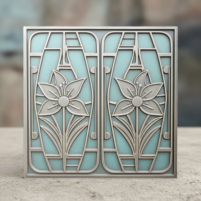 Art Deco Stylized Lily Floral #10 Teal ID1196 Tile (Creator Uploaded)