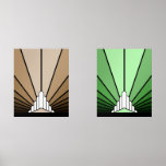 Art deco sun<br><div class="desc">A classic art deco style sun pattern created in tan and green. 

An iconic pattern of the sun rising from behind a stylized art deco shaped building. A simple yet elegant design,  true to the era.</div>