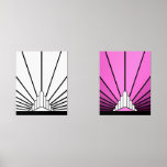 Art deco sun<br><div class="desc">A classic art deco style sun pattern created in black and white and pink. 

An iconic pattern of the sun rising from behind a stylized art deco shaped building. A simple yet elegant design,  true to the era.</div>