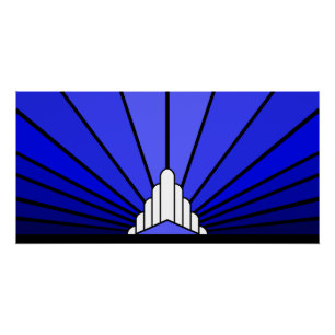Art deco sun blue poster