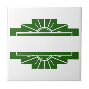 Art deco sun element in dark green tile